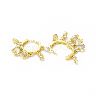 Прозрачные плоские круглые серьги-кольца с кубическим цирконием EJEW-H093-14G-1