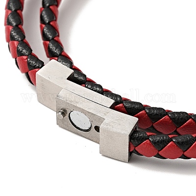 Braided Double Wrap Leather Bracelet in Red
