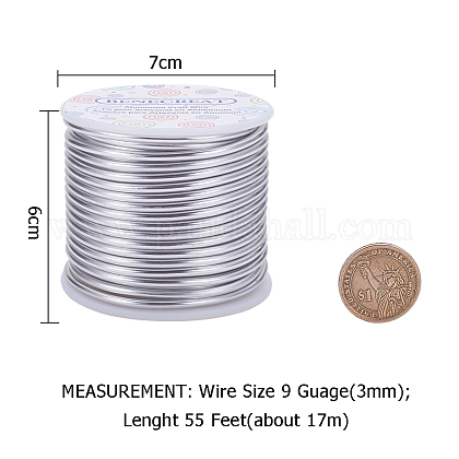 Benecreat 9ゲージジュエリークラフトアルミニウムワイヤークラフトフローラルモデルスケルトン作成用の55フィートの曲げ可能な金属彫刻ワイヤー（シルバー  3mm） AW-BC0001-3mm-02-1