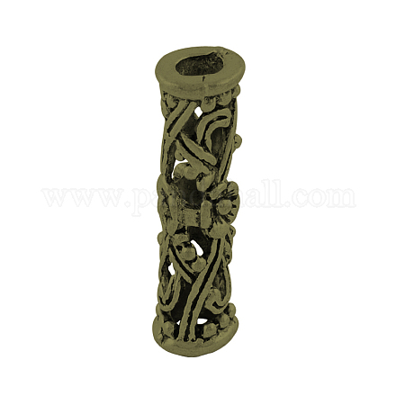 Tibetan Style Alloy Hollow Carved Flower Tube Beads TIBEB-626-AB-FF-1