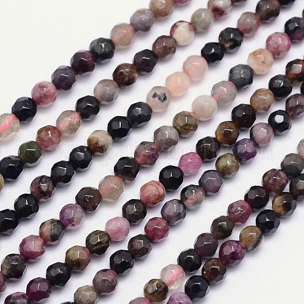 Facetas hebras de perlas redondas de turmalina naturales G-I162-03-4mm-1
