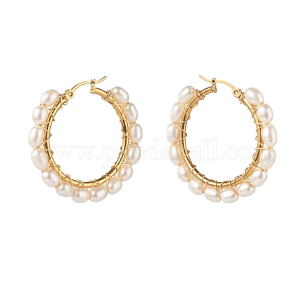 Orecchini a cerchio in ottone con perle di perle naturali EJEW-JE04565-02-1