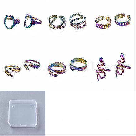 6шт 6 стиля лист и перо и змея и овальные манжеты кольца RJEW-SZ0001-10-1