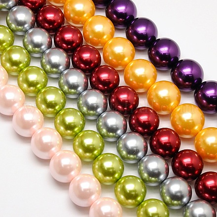 Hilos de cuentas redondas de vidrio teñido con perlas de imitación de plástico abs ecológico HY-A005-18mm-M-1
