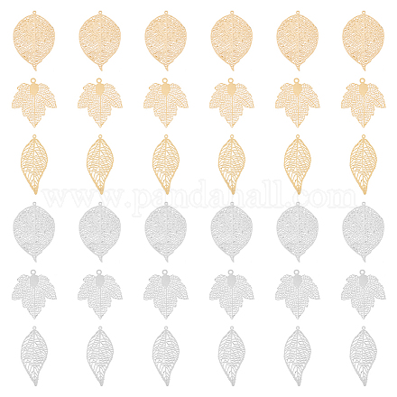Dicosmétique 36 pièces 3 styles pendentifs feuille en filigrane breloques feuille d'érable creuses pendentifs plante dorée platine bijoux feuille printemps automne pendentifs en laiton pour la fabrication de bijoux à bricoler soi-même KK-DC0002-96-1
