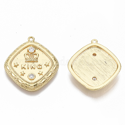真鍮マイクロパヴェクリアキュービックジルコニアペンダント  ニッケルフリー  王と王冠のひし形  18KGP本金メッキ  22x20x3.5mm  穴：1mm KK-R126-018-NF-1