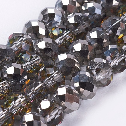 Perlas de vidrio electrochapado de Rondelle facetado semicapa X-EGLA-D020-6x4mm-21-1