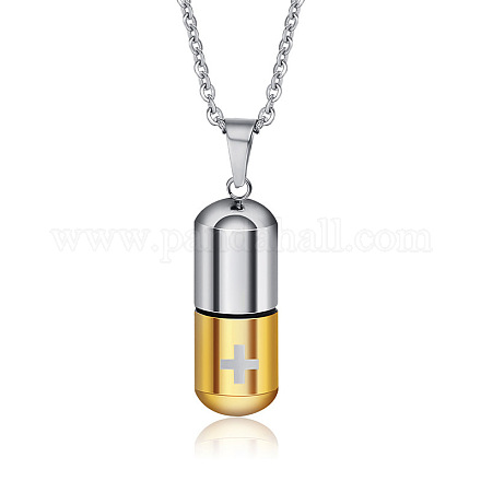 Pilule en acier inoxydable bicolore 316l avec collier pendentif cendres urne croix avec chaînes câble BOTT-PW0001-010PG-1