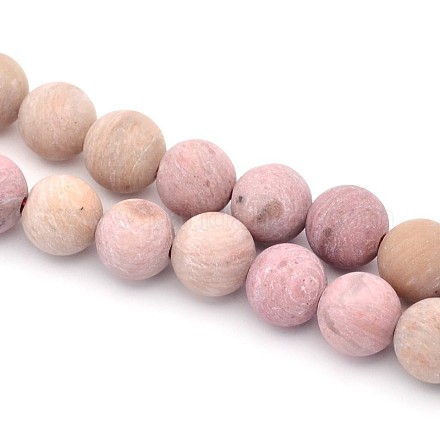 Frosted Round Natural Rhodonite Beads Strands G-E302-105-8mm-1