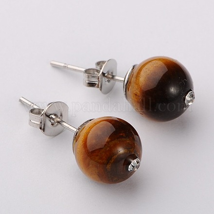 Gemstone Round Bead Ball Stud Earrings EJEW-JE01165-01-1