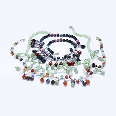 Halsketten aus natürlichem Achat und Glas Lätzchen NJEW-K107-19-1