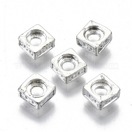 チベット風合金ビーズ  正方形  カドミウムフリー＆鉛フリー  銀  5x5x3mm  穴：2mm  約4500個/1000g TIBEB-N005-27S-RS-1