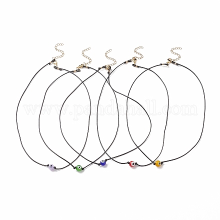 5 шт. 5 цвета лэмпворк сглаза круглый кулон из бисера ожерелья комплект с вощеным шнуром из полиэстера для женщин NJEW-JN04024-1