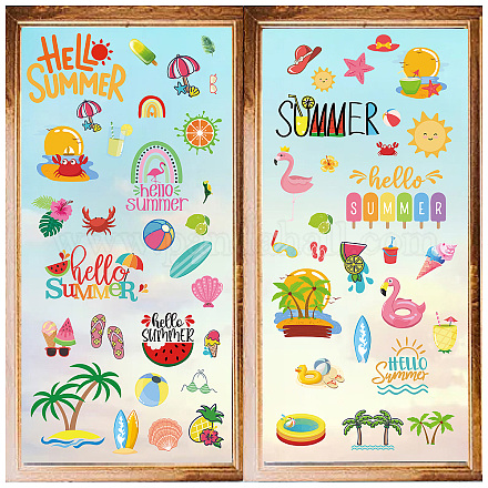 8 Sheets 8 Styles Summer Theme PVC Waterproof Wall Stickers DIY-WH0345-110-1