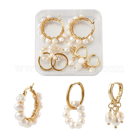 Kissitty 3 paires 3 boucles d'oreilles créoles en perles naturelles de style pour fille femme EJEW-KS0001-02-1