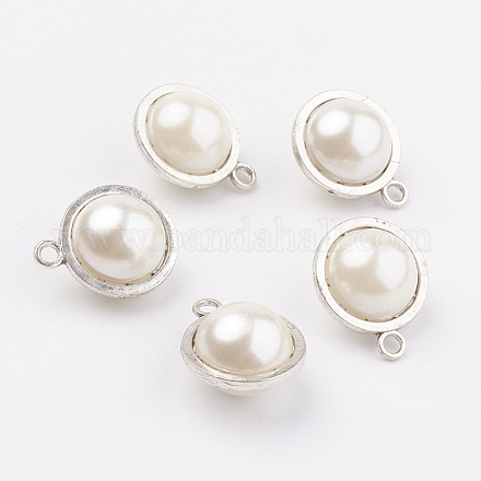 Round Alloy Acrylic Imitation Pearl Pendants PALLOY-I114-23P-1