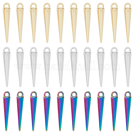 Dicosmétique 60 pièces 3 couleurs breloques en forme de cône pendentifs de perles à pointes hiphop punk boucles d'oreilles breloques pendentifs à balle longue bâton breloques à pointe arc-en-ciel pendentifs en alliage pour la fabrication de bijoux PALLOY-DC0001-01-NR-1