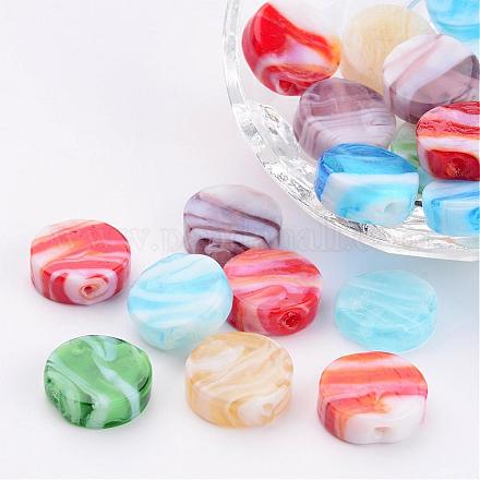 Mixed Color Handmade Lampwork Flat Round Beads X-DT296J-1