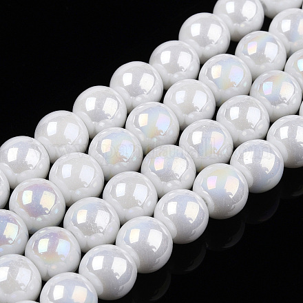 Chapelets de perles en verre opaque électrolytique GLAA-T032-P6mm-AB02-1