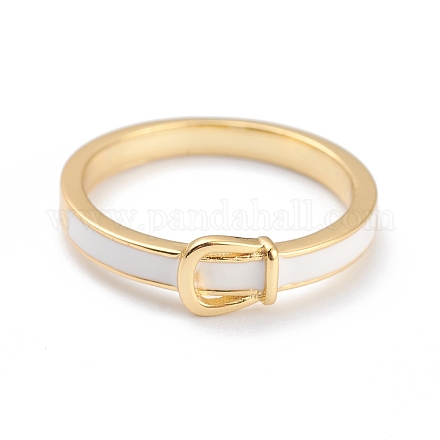 真鍮エナメル指輪  ホワイト  18KGP本金メッキ  usサイズ7（17.3mm） RJEW-J074-04G-A-1