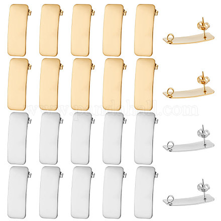 Beebeecraft 1 Box 28Pcs Curved Rectangle Stud Earring Stainless Steel Elongated Trapezoid Long Bar Earring with Loop Hole and Ear Nuts for Women Earring Making Supplies STAS-BBC0002-45-1