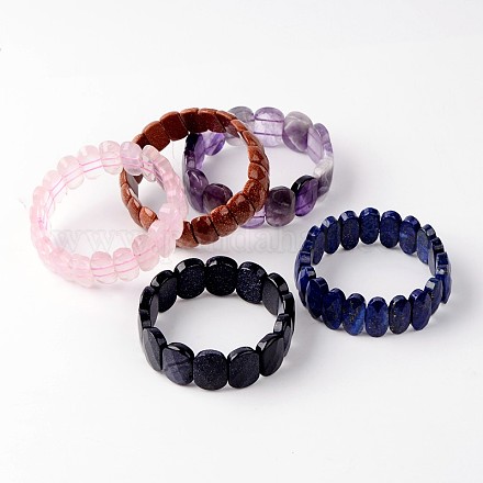 Bracelets extensibles ovales en perles de pierre mélangées naturelles et synthétiques BJEW-M168-07-1