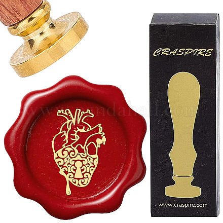 CRASPIRE Heart Wax Seal Stamp Love Heart Sealing Wax Stamps 25mm Vintage Removable Brass Head with Wooden Handle for Wedding Christmas New Year Envelopes Invitations Gift Packing AJEW-WH0412-0185-1
