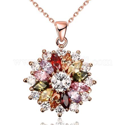 Ожерелья из кулона из настоящего розового золота с латунным цирконием NJEW-BB04540-1