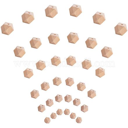 Pandahall elite 120 pcs 6 tamaños cuentas de madera geométricas facetadas sin terminar cuentas de madera hexagonales naturales cuentas espaciadoras de madera diy para pulsera collar fabricación de joyas accesorios de manualidades diy WOOD-PH0008-27-1