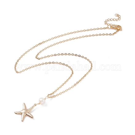 Collier pendentif étoile de mer et perles naturelles pour les vacances d'été NJEW-JN03744-01-1