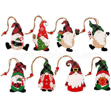 8個のクリスマス木製吊り飾りセット  工芸品をぶら下げ木製スライス  パーティーのクリスマスツリーの装飾のために  ミックスカラー  101.5x52.5mm JX063A-1
