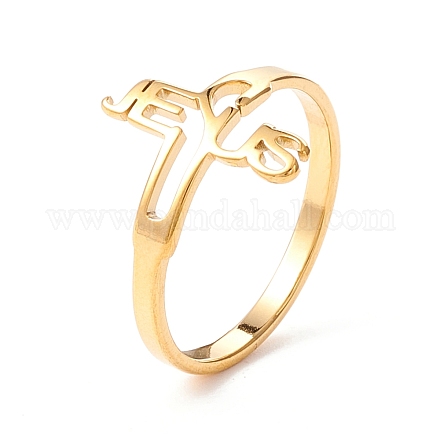 ワードイエス304女性のためのステンレス鋼の指輪  ゴールドカラー  内径：usサイズ6 1/2（16.9mm） RJEW-B035-04P-1