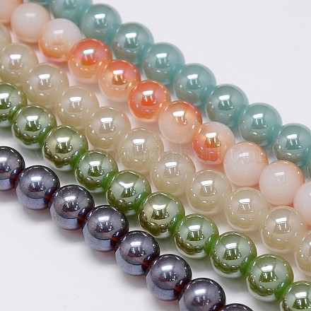 Electroplate Imitation Jade Glass Round Beads Strands EGLA-F037-10mm-M-1