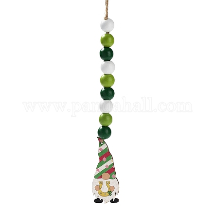 聖パトリックの日の木のノームのペンダントの装飾  木製ビーズジュートコード吊り下げ装飾付き  馬蹄  288mm  ペンダント：74x30x2.5mm HJEW-G023-01A-1