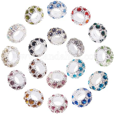 PandaHall Elite about 108 pcs Mixed Color Alloy Rhinestone Large Hole European Beads For Jewellery Making And Bracelet Making CPDL-PH0001-01-1