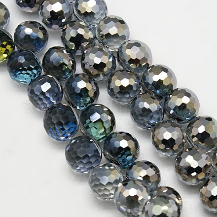 Half Plated Round Crystal Glass Beads Strands EGLA-F030-D03-1