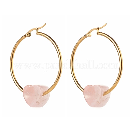 Coeur naturel perles de quartz rose boucles d'oreilles pour fille femmes EJEW-JE04638-01-1