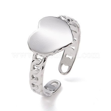 304 anillo de puño abierto de corazón de acero inoxidable para mujer RJEW-A005-05P-1