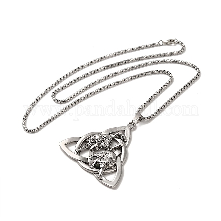 Trinity Knot with Wolf Alloy Pendant Necklace with Box Chains NJEW-D048-08AS-1