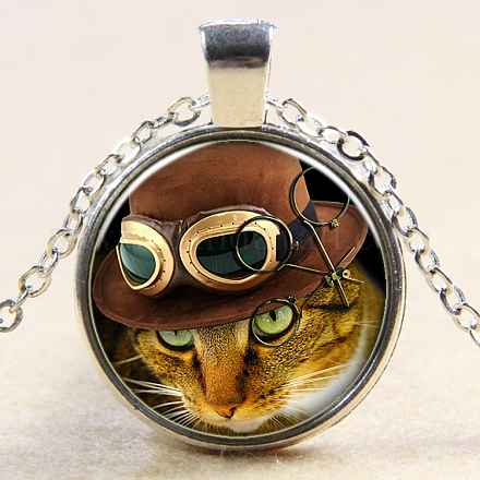 Collares con colgante de vidrio con tema de gatito NJEW-N0051-015C-02-1