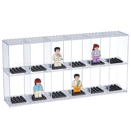 2-уровневые 12-слотовые прозрачные акриловые мини-коробки для презентаций строительных блоков без крышек&nbsp;ODIS-WH0030-145-1