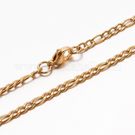 304 Stainless Steel Mother-Son Figaro Chain Necklaces NJEW-E026-10G-1