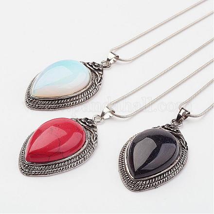Natural & Synthetic Mixed Stone Pendant Necklaces NJEW-JN01914-1