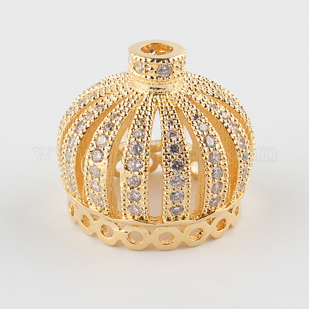 Filigree Crown Brass Micro Pave Cubic Zirconia Beads ZIRC-P003-33G-1