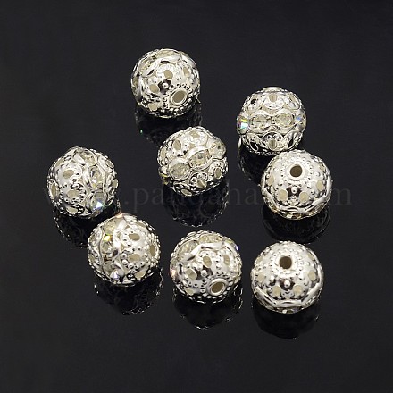 Perles en laiton de strass RB-A011-10mm-01S-1