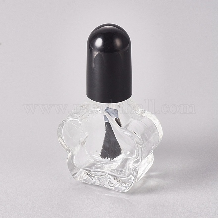 透明なガラスのマニキュアの空の瓶  ブラシで  花の形  透明  5.35x3x1.55cm  容量：4ml（0.13液量オンス） MRMJ-WH0058-02A-1