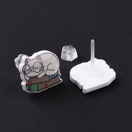 Boucles d'oreilles chat en acrylique avec épingles en plastique pour femmes EJEW-F293-04B-1