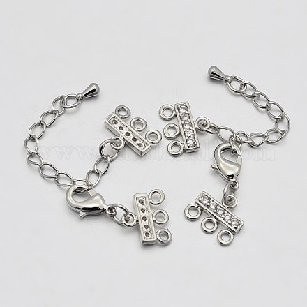 3 Strands 6-Hole Brass Rhinestone Chain Extenders and Lobster Claw Clasps KK-J202-55P-1