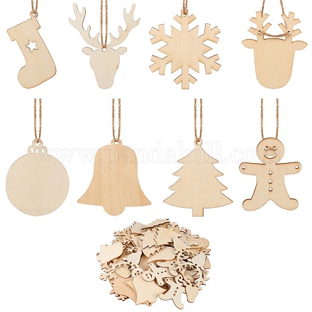 8 Tasche 8 Stil unvollendete Naturholzausschnitte Ornamente WOOD-SZ0001-17-1