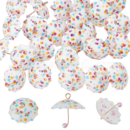 SUNNYCLUE 1 Box 24Pcs 3D Pearl Umbrella Shaped Plastic Pendants Mini Charms Acrylic Dangle Pendants with Brass Loops for DIY Earrings Necklace Bracelet Jewelry Making Accessories Finding Supplies CRES-SC0002-34-1